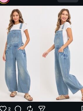 Barrel-Leg Women's Light Blue Denim Bibs Overalls 100% Cotton Small